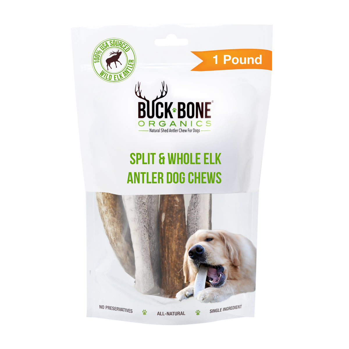 Organic Elk Antler Dog Chews 1 Lb. Bag Buck Bone Organics