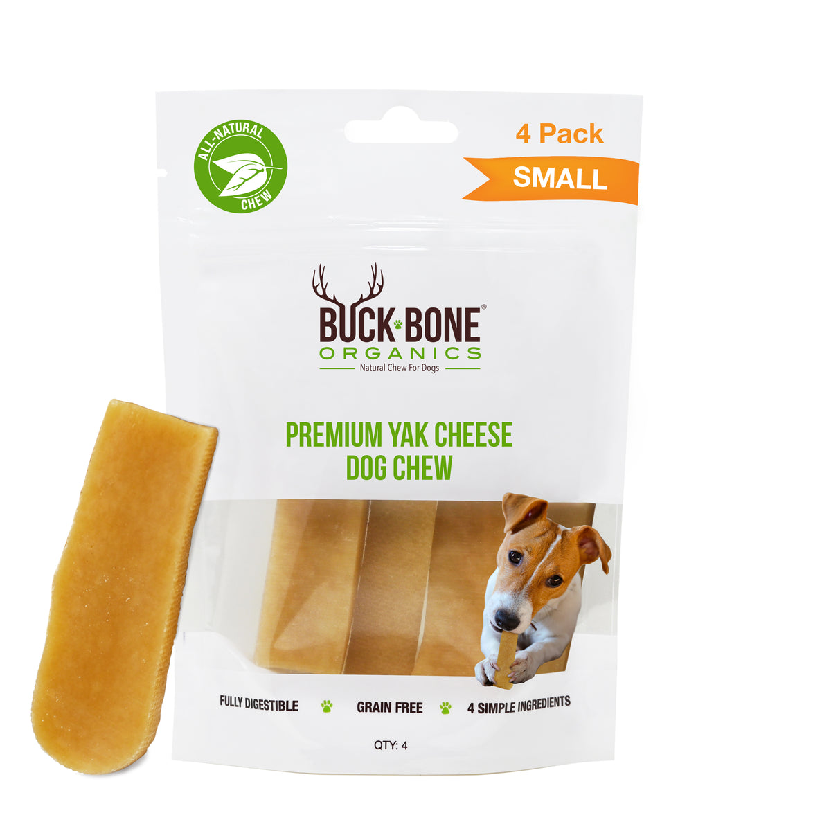 Premium Yak Cheese Dog Chew Small 4 Pack Buck Bone Organics