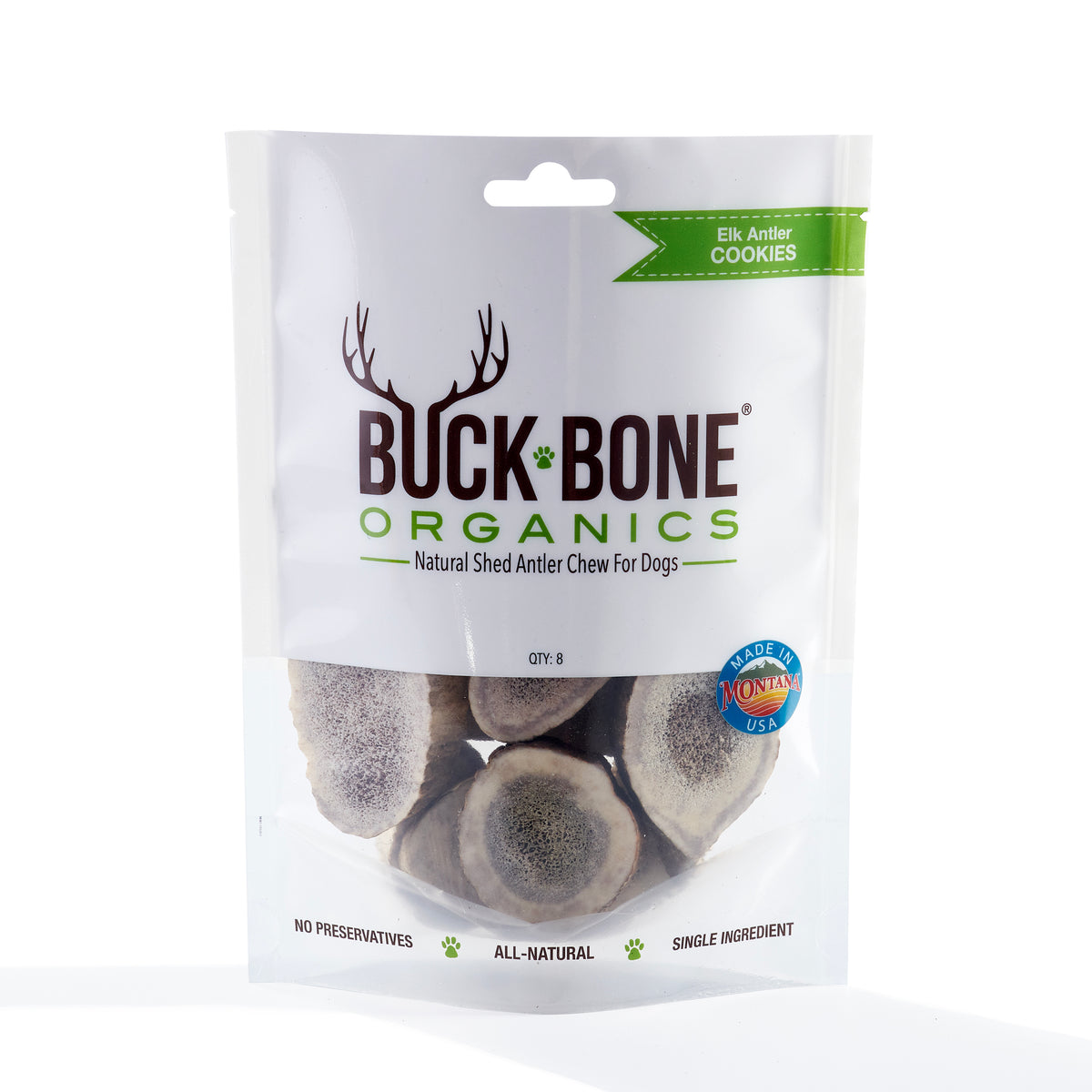 Elk Antler Dog Chews Round Cookies 8 Pack Buck Bone Organics